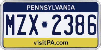 PA license plate MZX2386