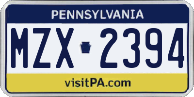 PA license plate MZX2394