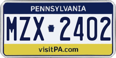 PA license plate MZX2402
