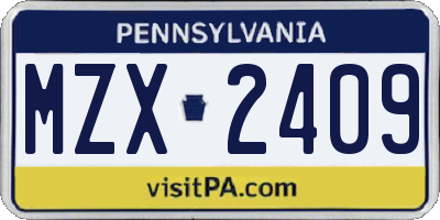 PA license plate MZX2409