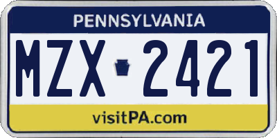 PA license plate MZX2421