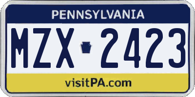 PA license plate MZX2423