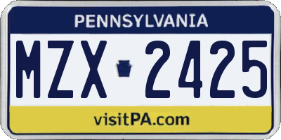 PA license plate MZX2425