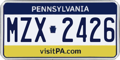 PA license plate MZX2426