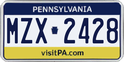 PA license plate MZX2428