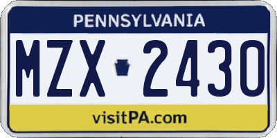 PA license plate MZX2430
