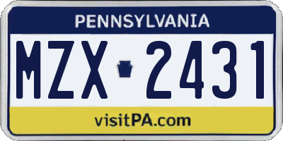 PA license plate MZX2431