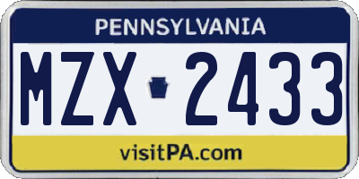PA license plate MZX2433