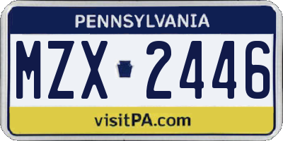 PA license plate MZX2446