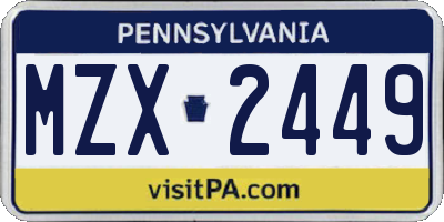PA license plate MZX2449