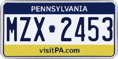 PA license plate MZX2453