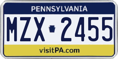 PA license plate MZX2455