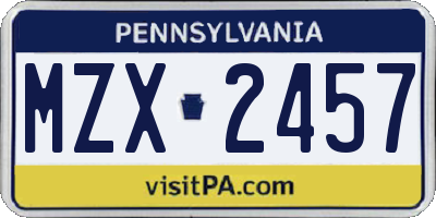 PA license plate MZX2457