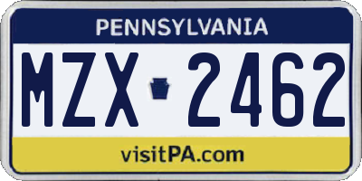 PA license plate MZX2462