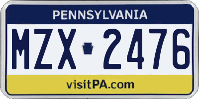 PA license plate MZX2476