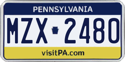 PA license plate MZX2480