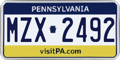 PA license plate MZX2492