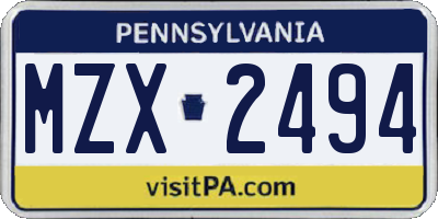 PA license plate MZX2494