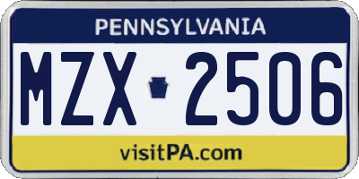 PA license plate MZX2506
