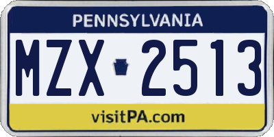 PA license plate MZX2513