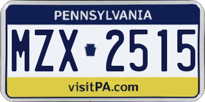 PA license plate MZX2515