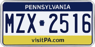 PA license plate MZX2516