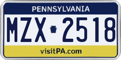 PA license plate MZX2518