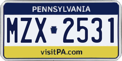 PA license plate MZX2531