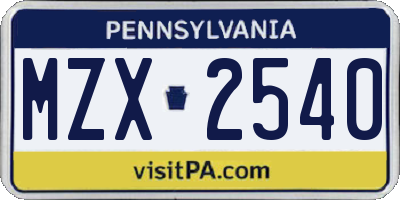 PA license plate MZX2540
