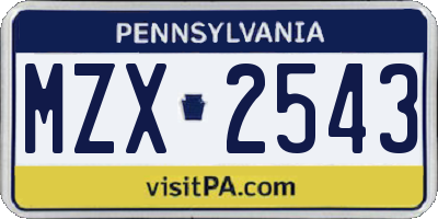 PA license plate MZX2543