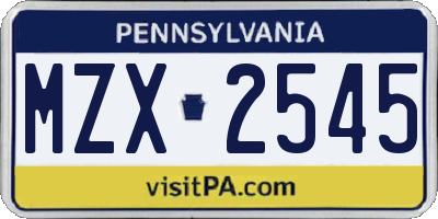 PA license plate MZX2545