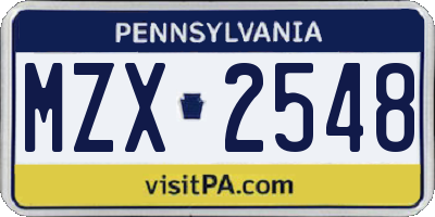PA license plate MZX2548