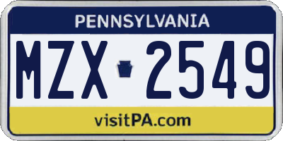 PA license plate MZX2549