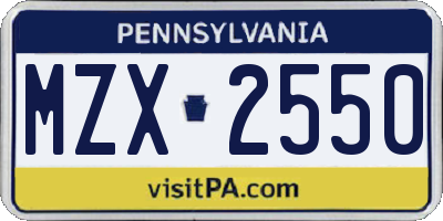 PA license plate MZX2550