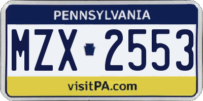 PA license plate MZX2553