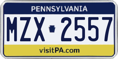PA license plate MZX2557