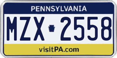 PA license plate MZX2558