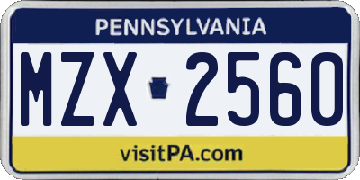 PA license plate MZX2560