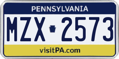 PA license plate MZX2573
