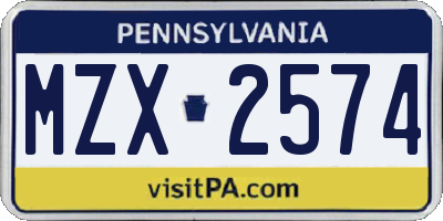 PA license plate MZX2574