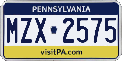 PA license plate MZX2575