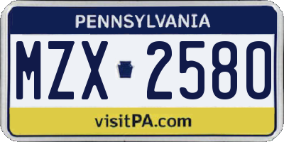 PA license plate MZX2580