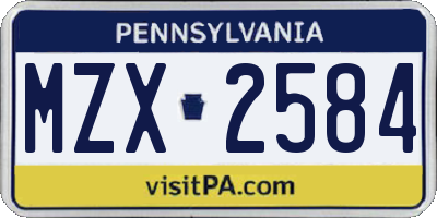 PA license plate MZX2584