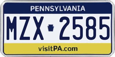 PA license plate MZX2585