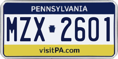 PA license plate MZX2601