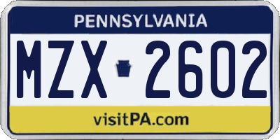PA license plate MZX2602