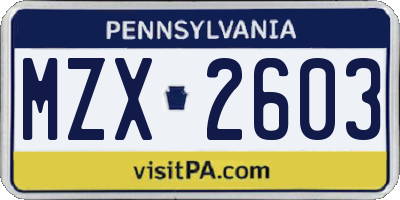 PA license plate MZX2603