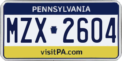PA license plate MZX2604
