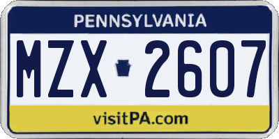 PA license plate MZX2607
