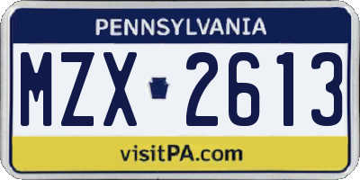 PA license plate MZX2613